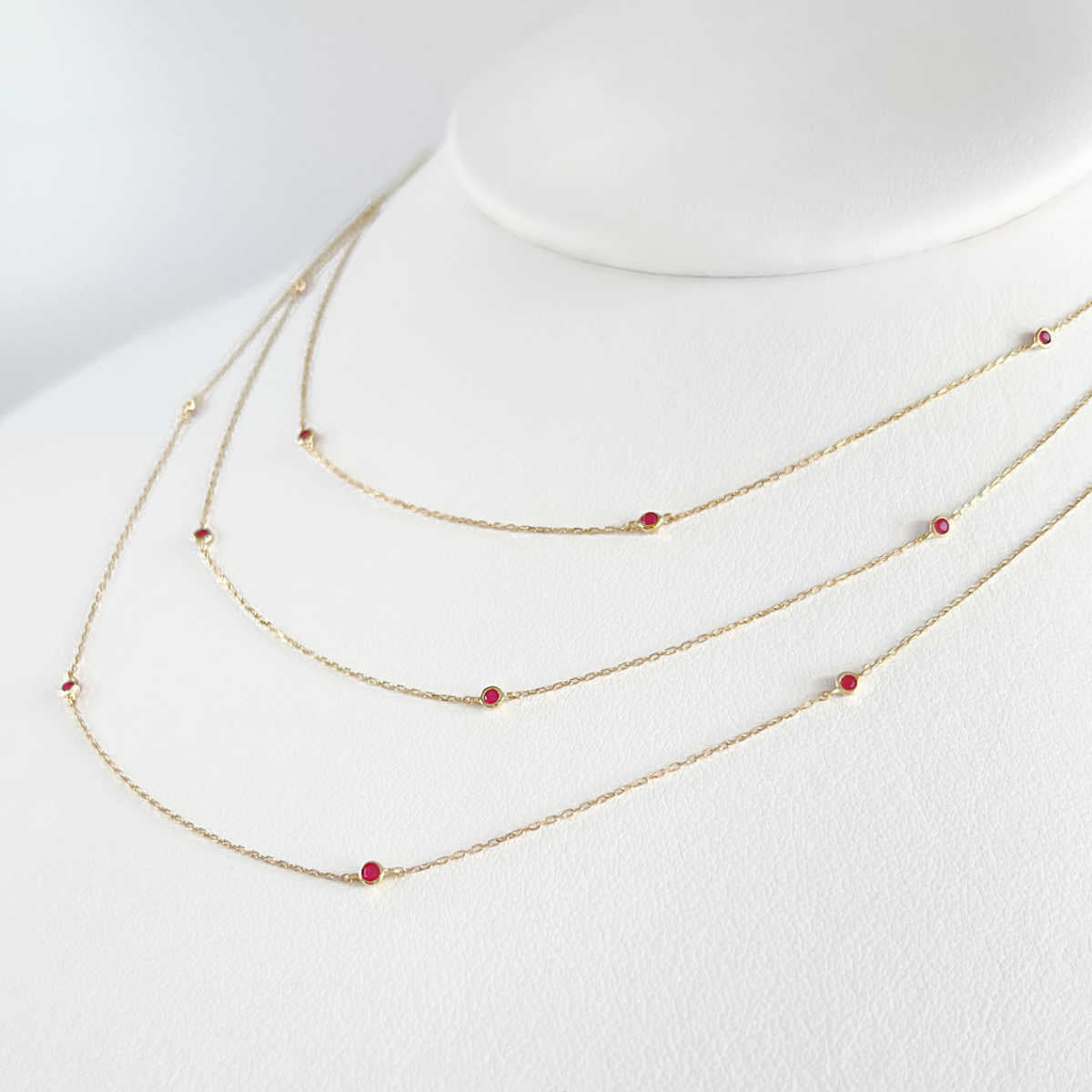 Ruby Bezel Station Necklace | Dainty Diamonds by the Yard Style