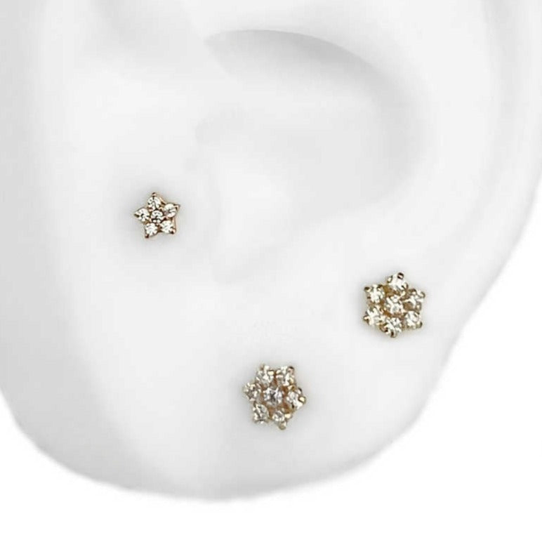 Yellow Gold Diamond Flower Earrings | Gold Screw Back Earrings | Flat Screw Back Earrings | Two of Most Fine Jewelry