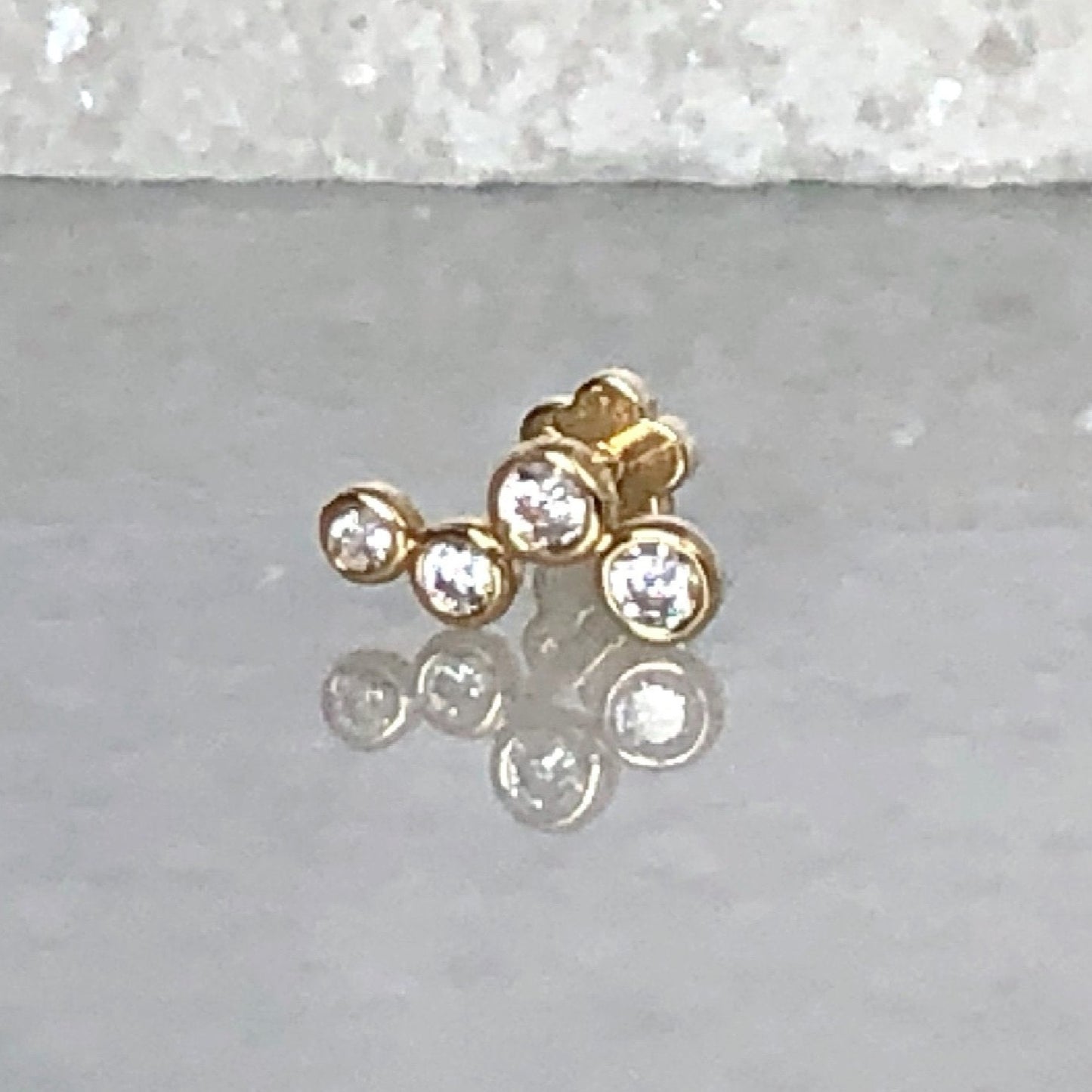 Four Stone Stud Earring | Piercing Earrings | Solid Gold Hypoallergenic Jewelry | Helix, Tragus, Cartilage | Two of Most Fine Jewelry