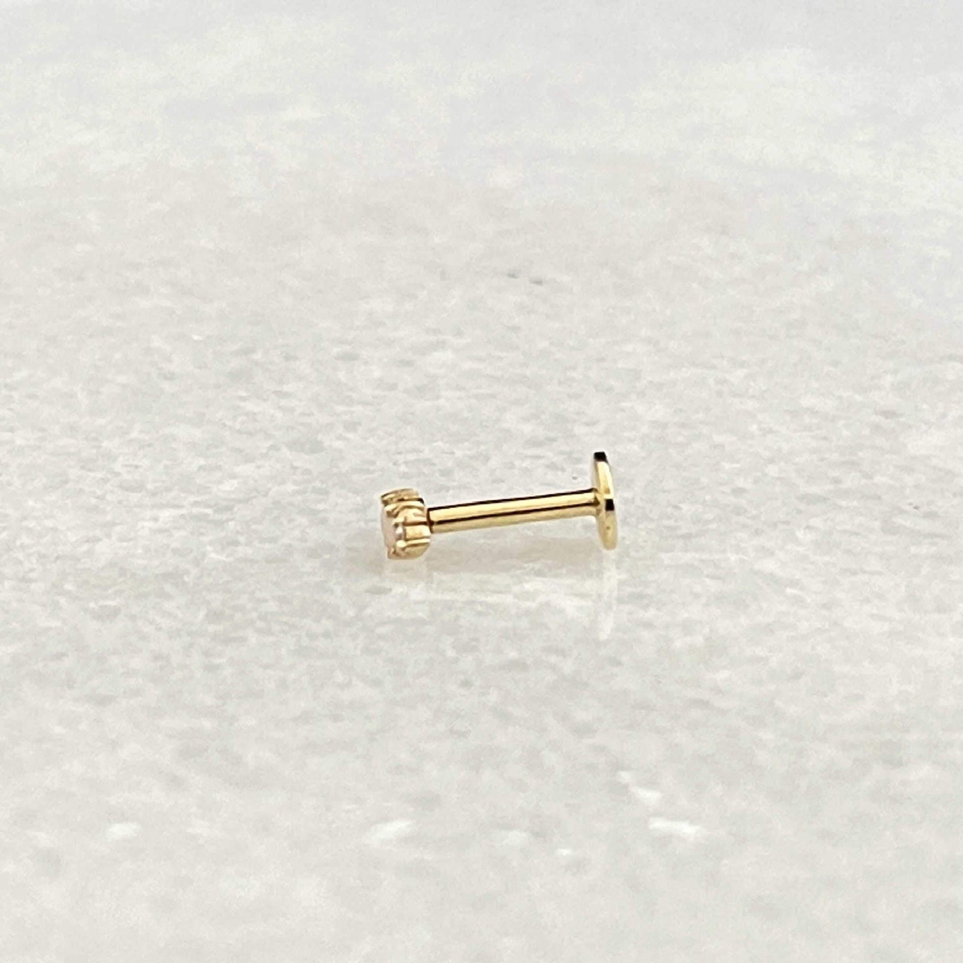 14K Gold Push Flat Back Mini Diamond Flower Earring 14K Yellow