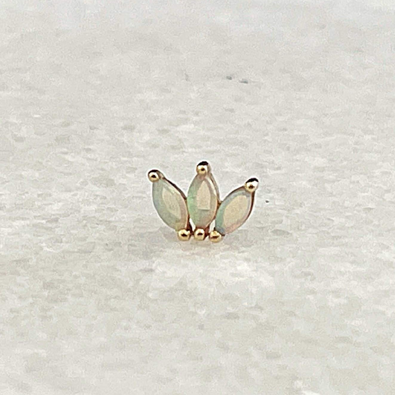 Opal Flat Back Cartilage Earring | 14k Gold Lotus Flower Stud | Two of Most