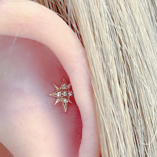 North Star Gold Cartilage Earring | Helix, Tragus, & Conch Studs | 18 Gauge Flat Back Piercing Stud Earrings