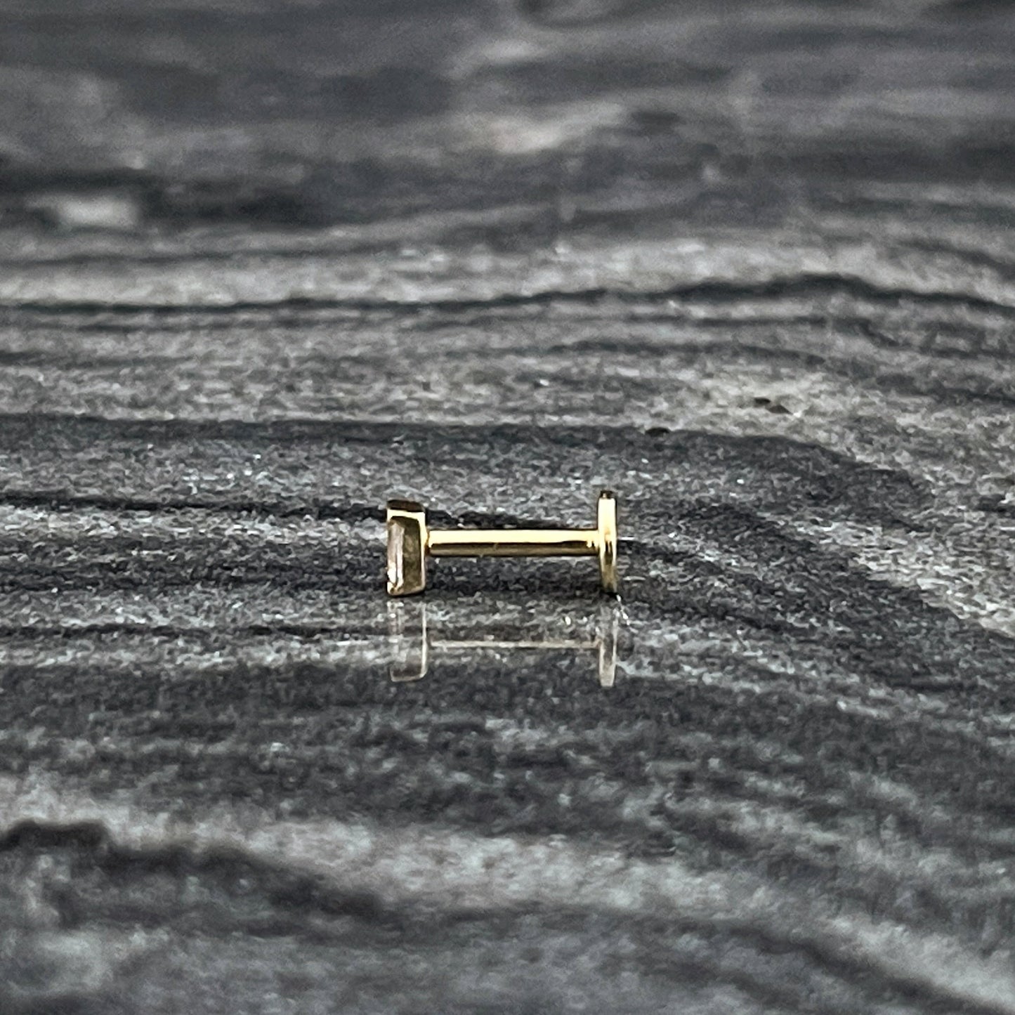 14k Gold Flat Back Baguette Piercing Stud Earring | Two of Most