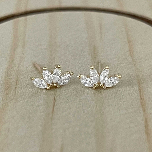 Marquise Gemstone Lotus Earrings | 14K Gold Studs from Two of Most