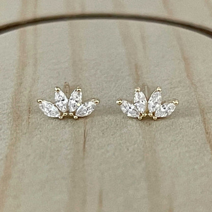 Marquise Gemstone Lotus Earrings | 14K Gold Studs from Two of Most