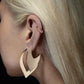 V shaped mismatched gold hoop earrings on model | push back | 14k yellow gold | Two of Most