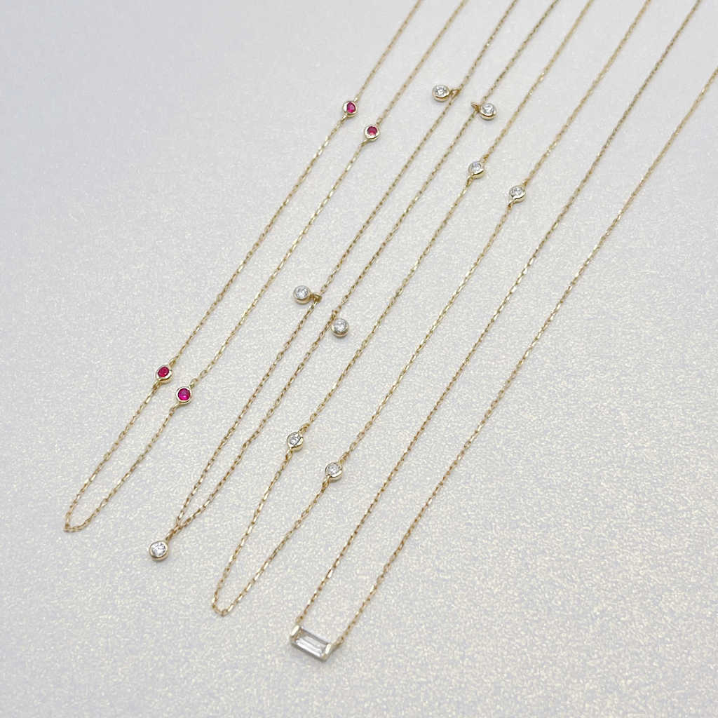 Ruby Chain Station Necklace | Diamonds by the Yard Style Dainty Gold Necklace | 14k Gold Layered Necklaces | Two of Most