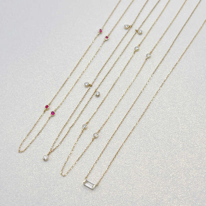 Ruby Chain Station Necklace | Diamonds by the Yard Style Dainty Gold Necklace | 14k Gold Layered Necklaces | Two of Most