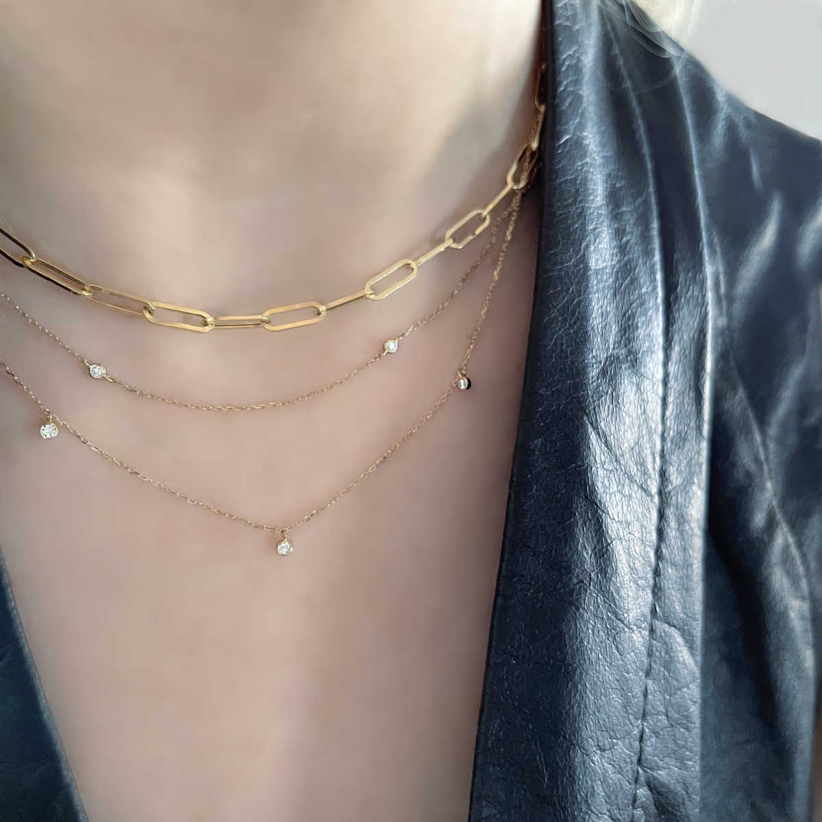 Diamond Dangle Necklace | Diamonds by the Yard Style Dainty Gold Necklace | 14k Gold Layered Necklaces from Two of Most