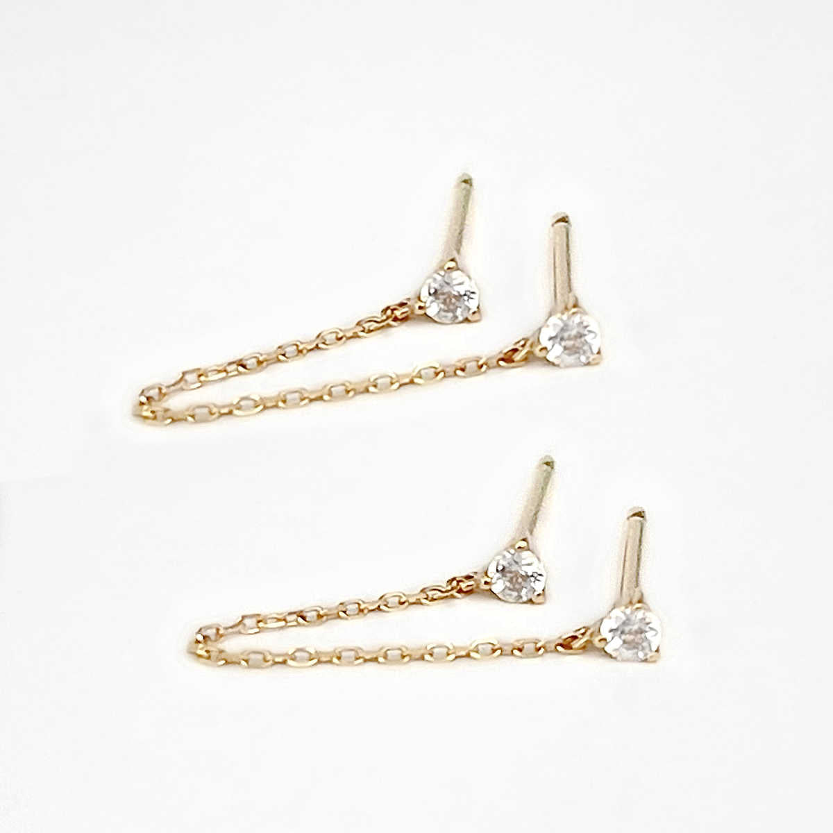 Double Piercing Stud Earrings | 14k Connected Chain Studs | Two of Most
