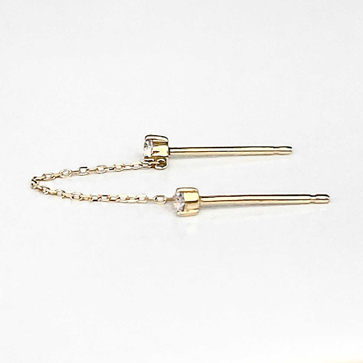 Double Ear Piercing Earrings-10k Gold Chain Stud Earrings-two - Etsy |  Piercing stud earrings, Gold earrings studs, Stud earrings