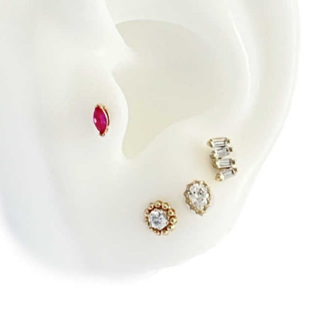 Fancy Cut Stud Gold Cartilage Earring | Helix, Tragus, & Conch Studs | 18 Gauge Flat Back Piercing Stud Earrings from Two of Most