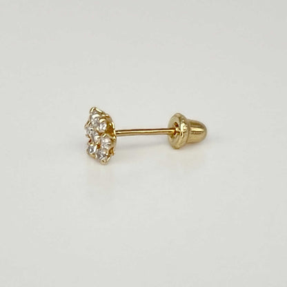 Yellow Gold Diamond Flower Earrings, Gold Screw Back Earrings, Flat Screw  Back Earrings