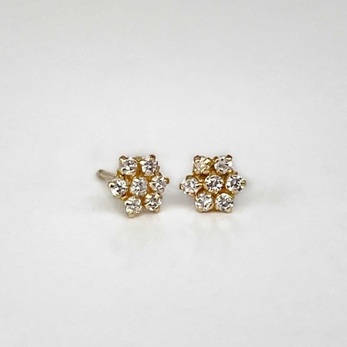 Yellow Gold Diamond Flower Earrings | Gold Screw Back Earrings | Flat Screw Back Earrings | Two of Most Fine Jewelry