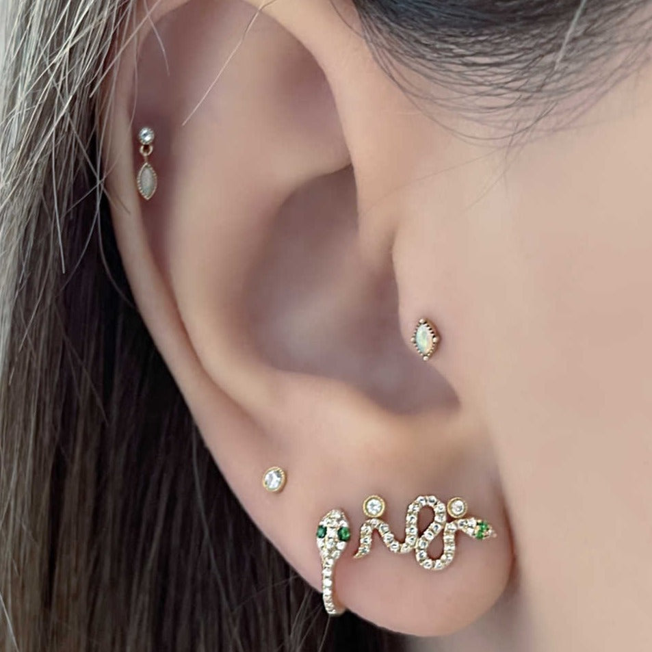 Diamond Huggie Earrings in Gold | Gold Snake Earring | Helix Hoop Gold Snake Cartilage Earring