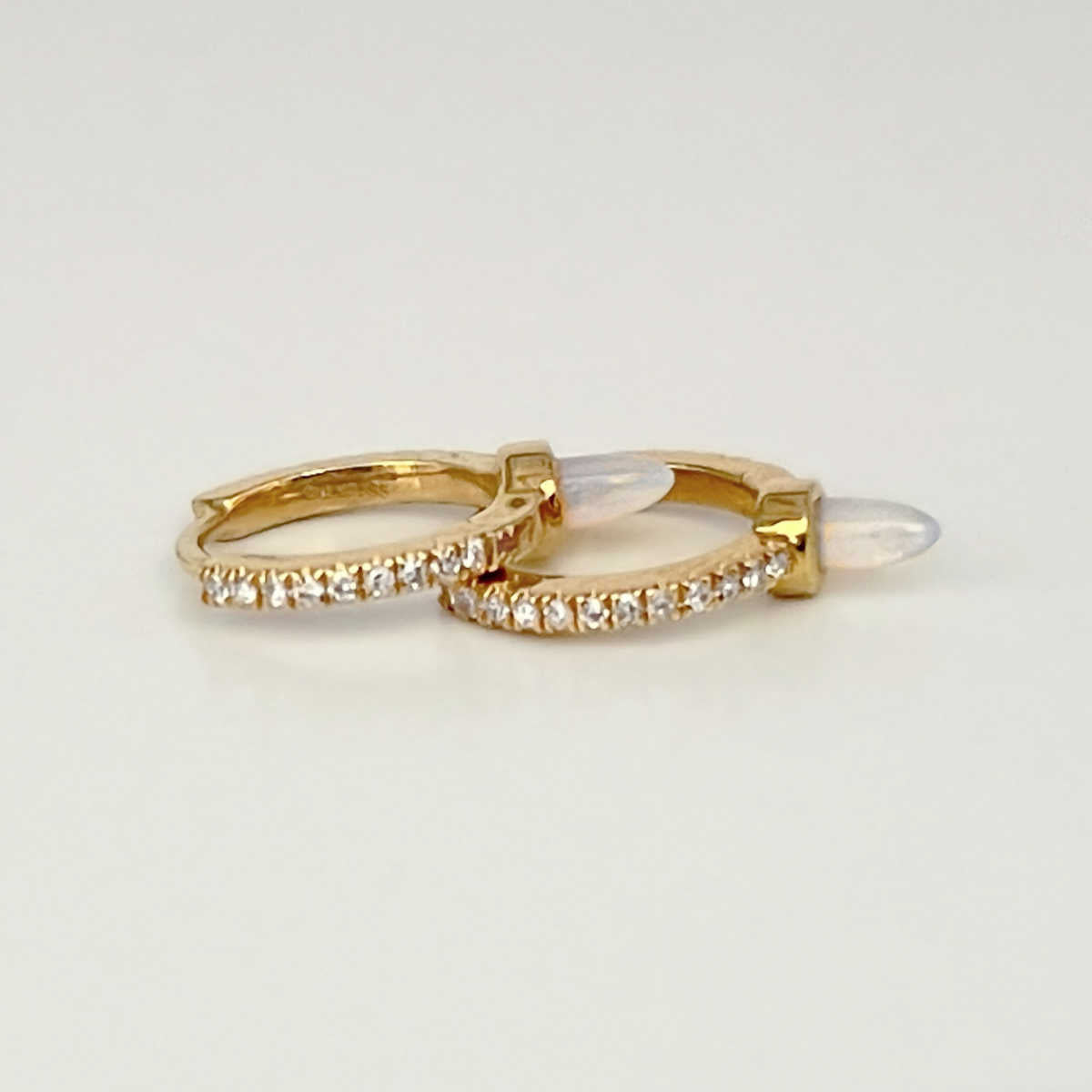 Diamond Huggie Earrings with Opal Spike | Gold Cartilage Hoop | Cartilage Piercing Helix Hoop Earrings from Two of Most
