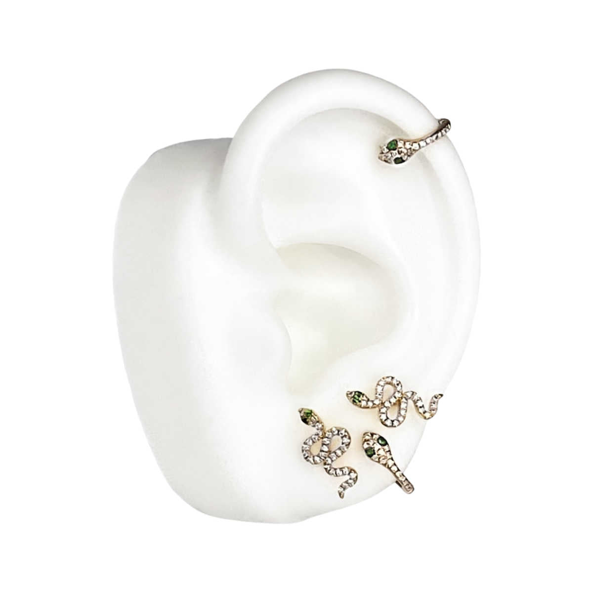 Diamond Huggie Earrings in Gold | Gold Snake Earring | Helix Hoop Gold Snake Cartilage Earring