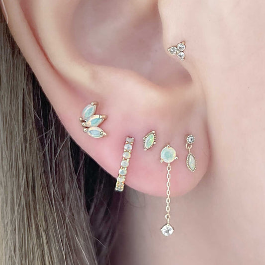 3 Stone Helix & Tragus Earring | Gold Flat Back Cluster Stud | Two of Most