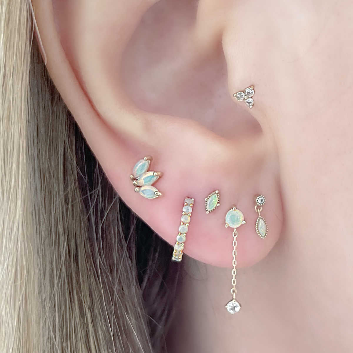 Opal Dangle Earrings | 14k Gold Chain Studs | Two of Most Fine Jewelry