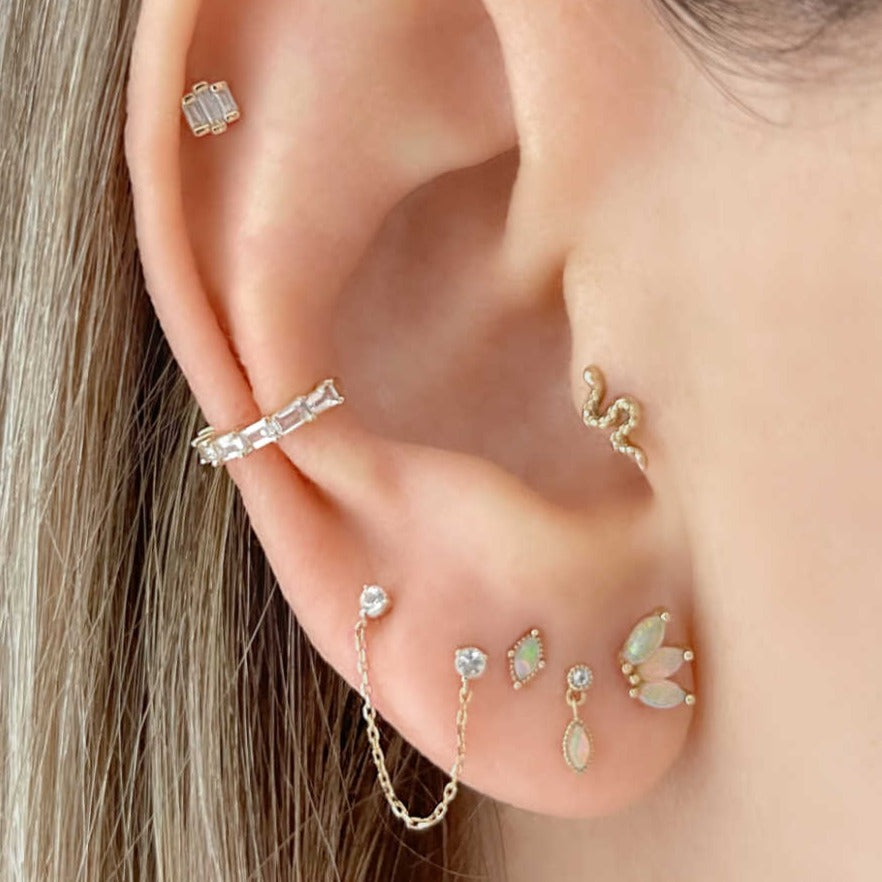 Opal Lotus Flower Flat Back Gold Cartilage Earring