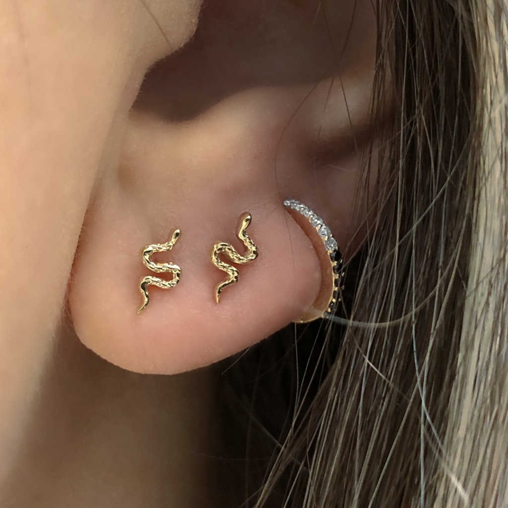 Snake gold stud earrings | push back | 14k yellow gold | Two of Most