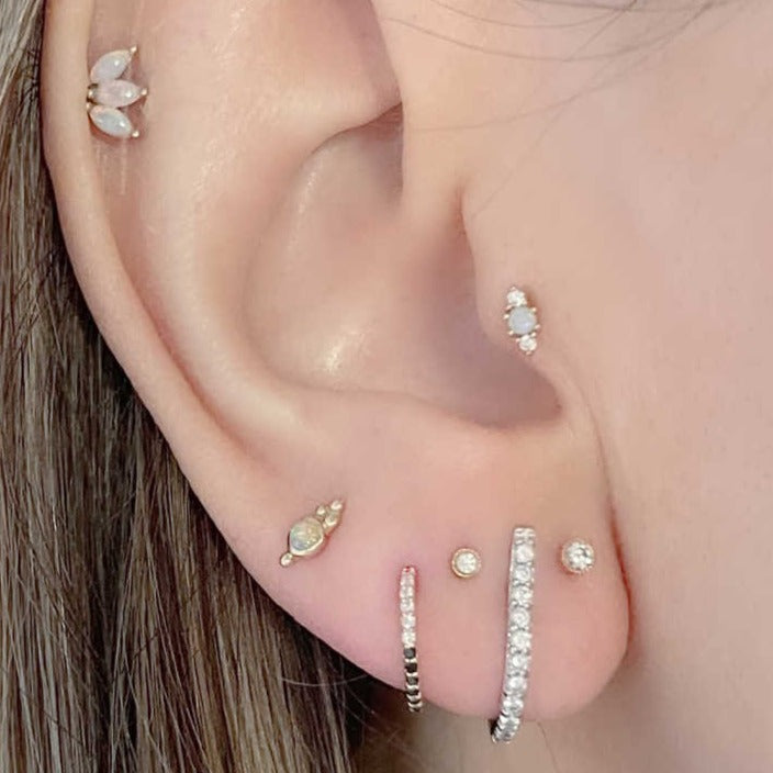 Diamond & Opal Gold Cartilage Earring | Helix, Tragus, & Conch Studs | 18 Gauge Flat Back Piercing Stud Earrings from Two of Most