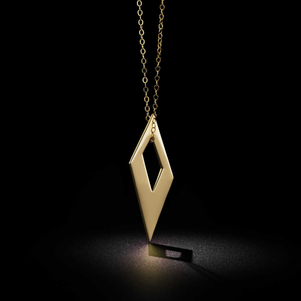 Large Gold Pendant, Solid 14k Geometric Kite Necklace from Two of Most