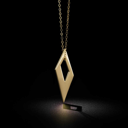 Large Gold Pendant, Solid 14k Geometric Kite Necklace from Two of Most