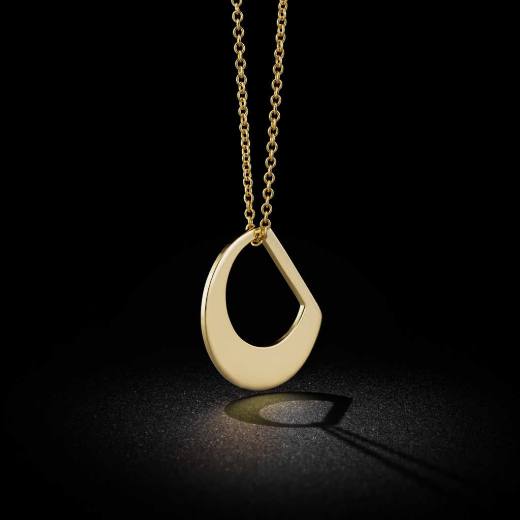 Large Gold Pendant, Solid 14k Geometric Semicircle Necklace from Two of Most Fine Jewelry