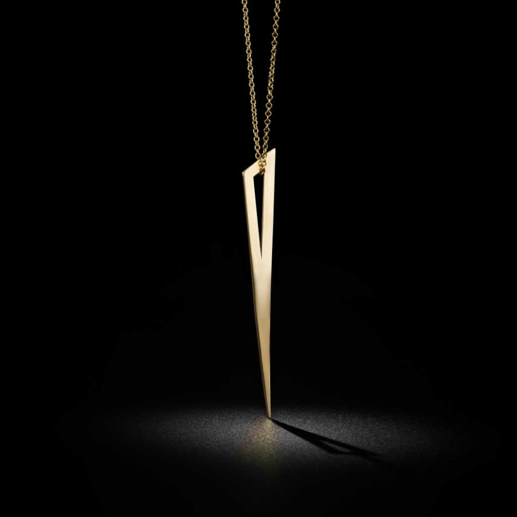 Large Gold Pendant, Solid 14k Geometric Spike Necklace from Two of Most