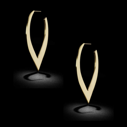 Large V shaped gold hoop earrings | push back | 14k yellow gold | Two of Most