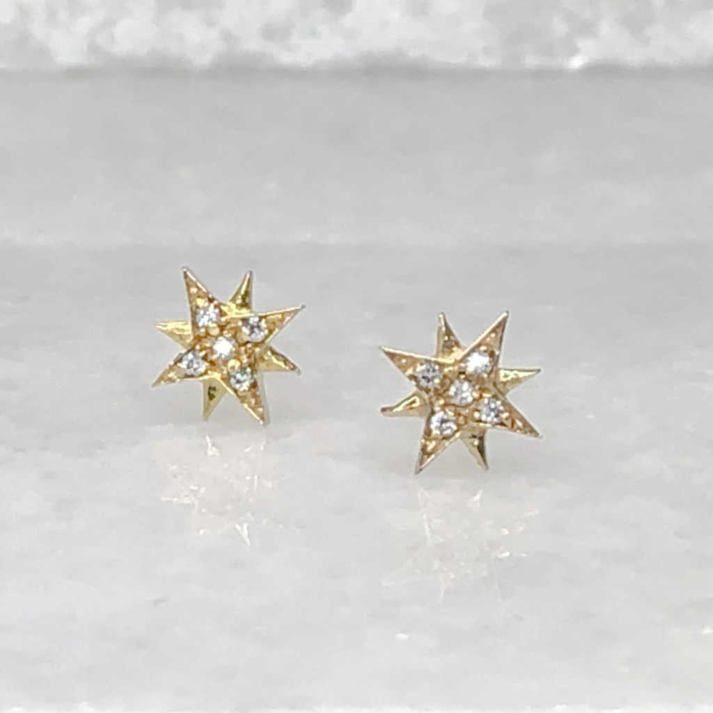 North Star Stud Earrings | 14k Gold Hypoallergenic | Two of Most Fine Jewelry