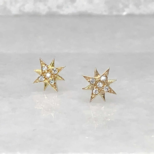 North Star Stud Earrings | 14k Gold Hypoallergenic | Two of Most Fine Jewelry