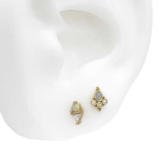 Opal & Trillion Gold Cartilage Earring | Helix, Tragus, & Conch Studs | 18 Gauge Flat Back Piercing Stud Earrings from Two of Most