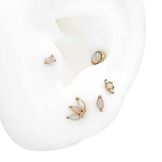 Pear Opal Gold Cartilage Earring | Helix, Tragus, & Conch Studs | 18 Gauge Flat Back Piercing Stud Earrings from Two of Most