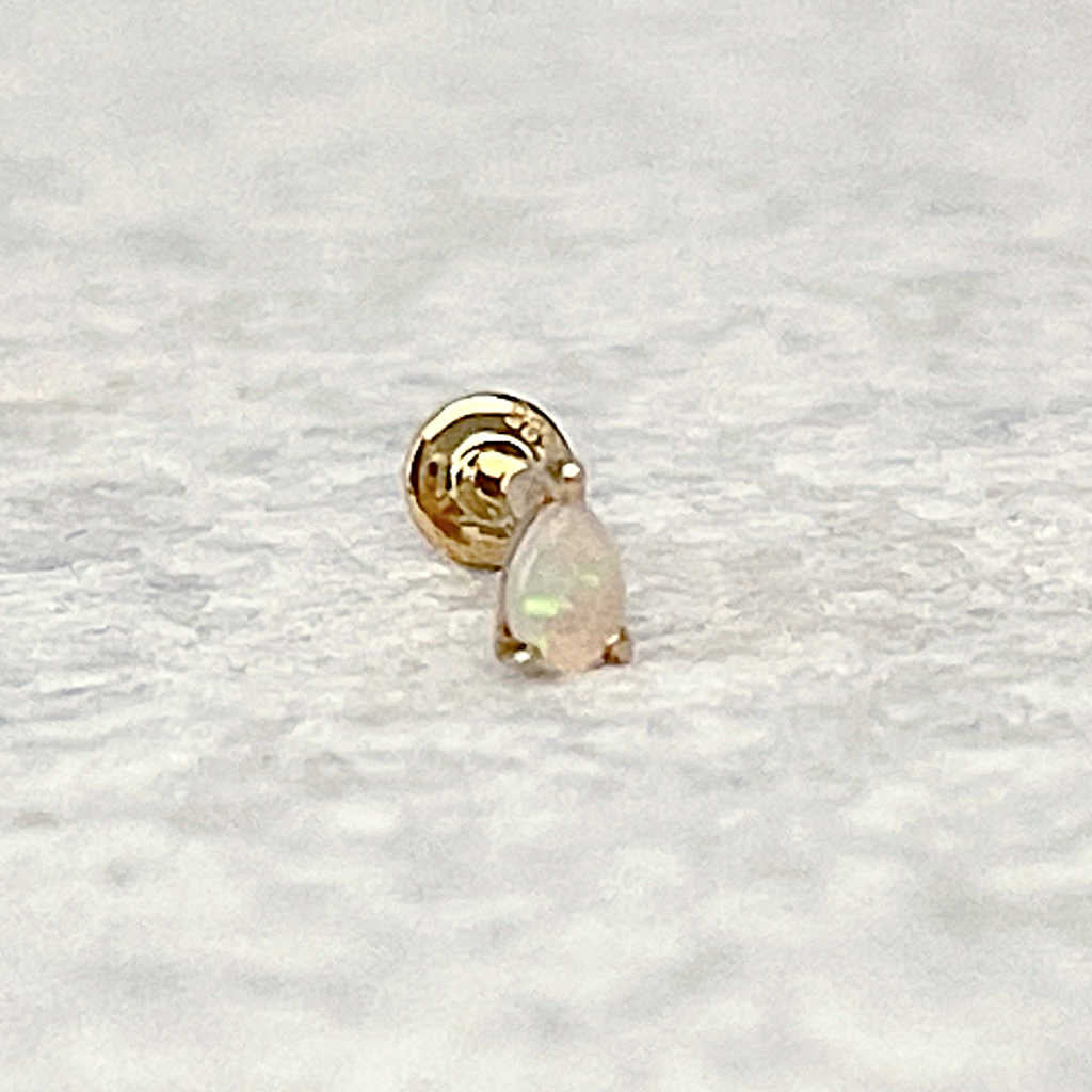 Pear Opal Gold Cartilage Earring | Helix, Tragus, & Conch Studs | 18 Gauge Flat Back Piercing Stud Earrings from Two of Most