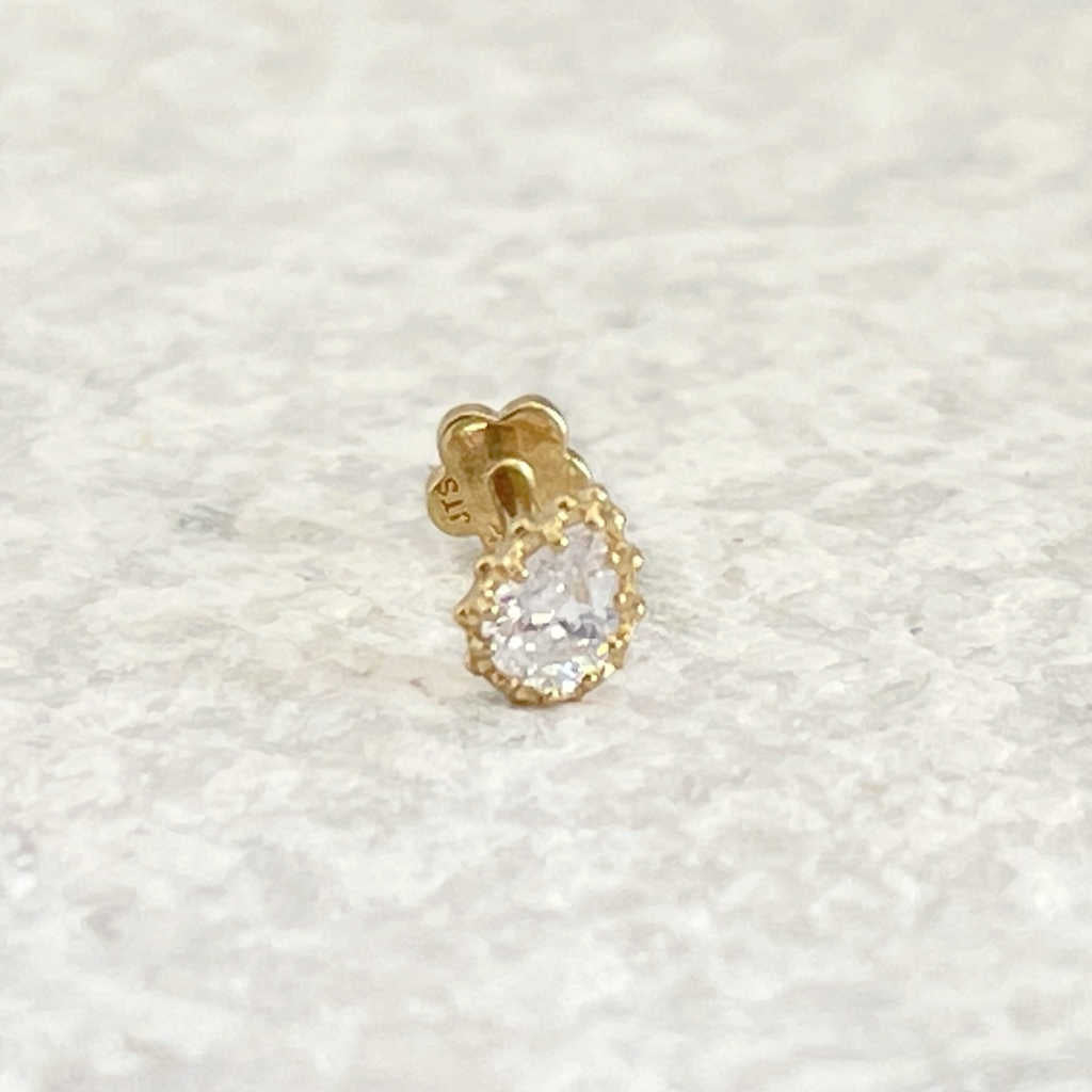Pear Bezel Stud Gold Cartilage Earring | Helix, Tragus, & Conch Studs | 18 Gauge Flat Back Piercing Stud Earrings from Two of Most