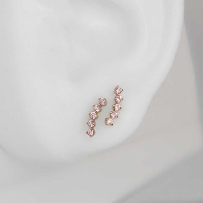 Pink Gemstone Curve Stud Earrings | 14K Gold Studs at Two of Most