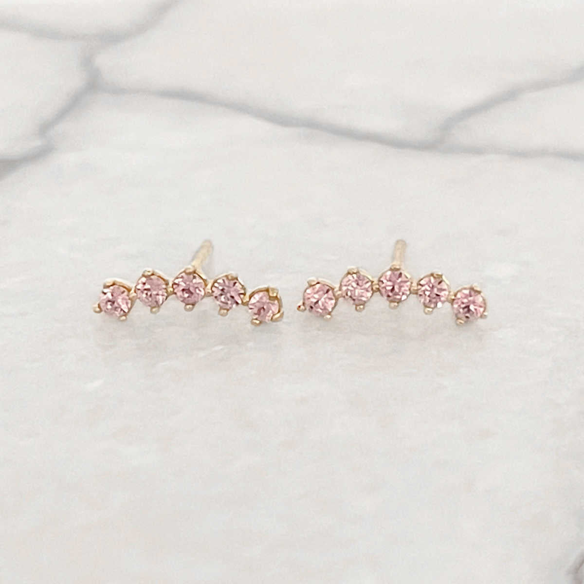Pink Gemstone Curve Stud Earrings | 14K Gold Studs at Two of Most