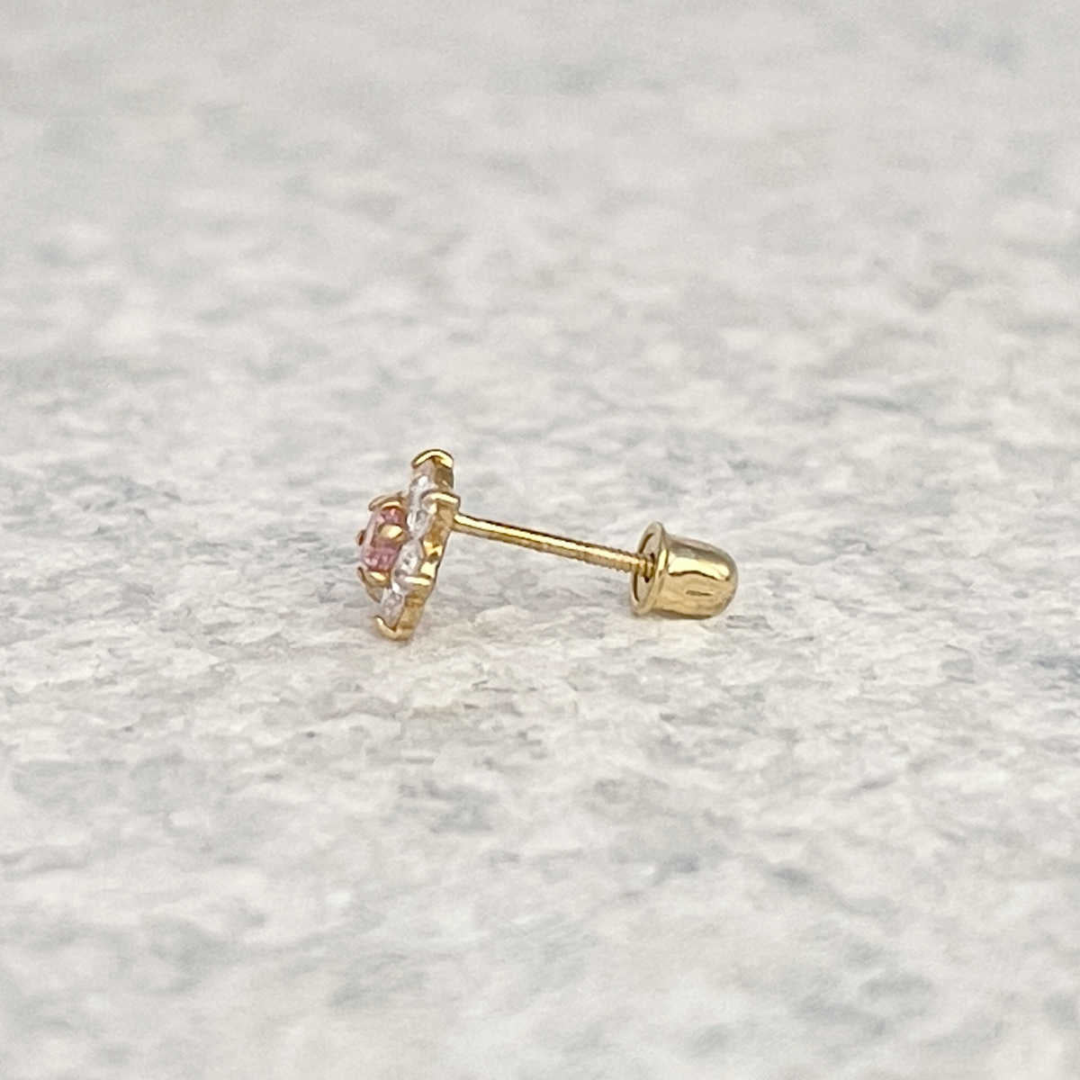 Pink Gemstone Flower Screw Back Stud Earrings