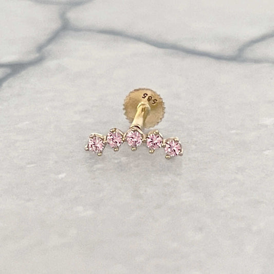 Pink Gemstone Cartilage Piercing Earring | 14K Gold Flat Back Studs from Two of Most