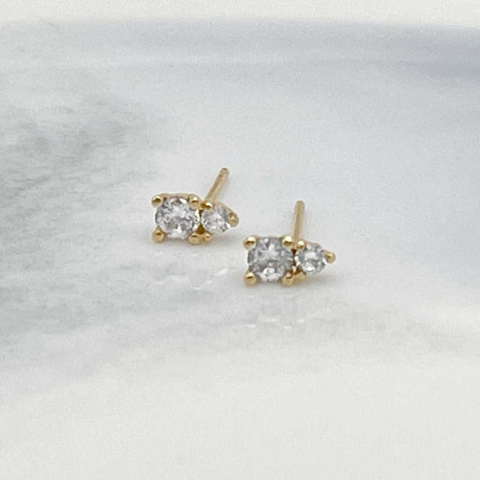 2-stone stud earrings | push back | 14k yellow gold | Two of Most2 Stone Stud Solid Gold Stud Earrings | 14k Gold | Edgy Earrings, Cool Earrings, Stylish Earrings, Yellow Gold Earring from Two of Most