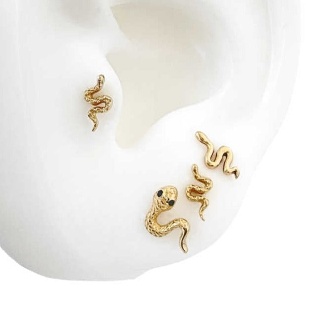 Snake Stud Earring | Piercing Earrings | Solid Gold Hypoallergenic Jewelry | Helix, Tragus, Cartilage | Two of Most Fine Jewelry