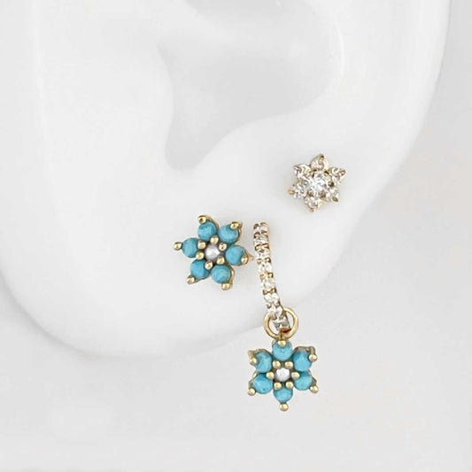 14K & Turquoise Earring Charm for Huggies | Blue Bridal Jewelry from Two of Most