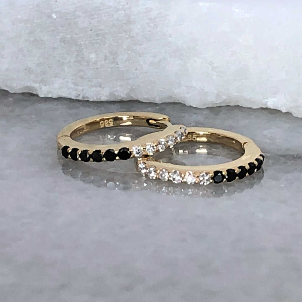 White & Black Diamond Helix Cartilage Hoop Earrings | 14k Gold Huggies from Two of Most